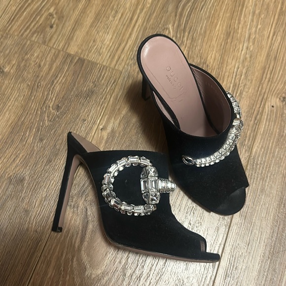 Gucci black suede mules with crystals size 37 1/2 - Picture 1 of 4